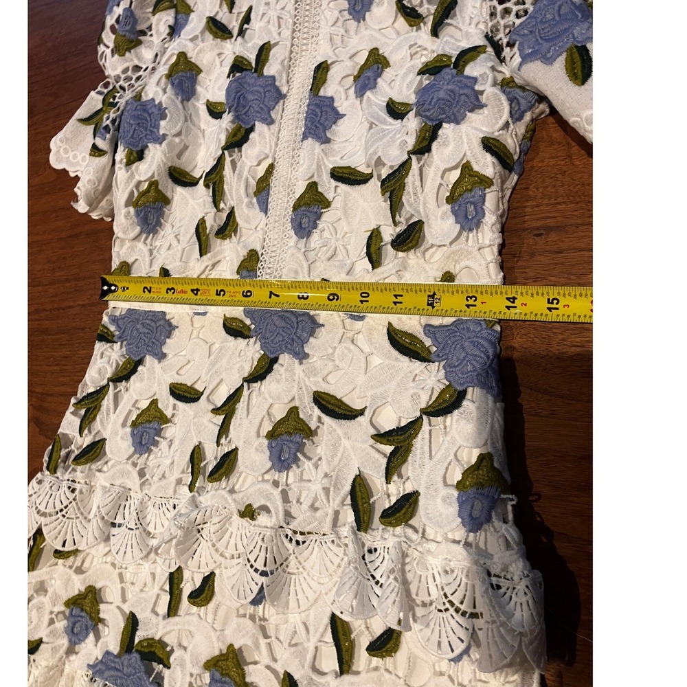 Just Me White Blue Floral Guipure Lace Tiered Midi Dress Womens Small Cottagec - Picture 8 of 12